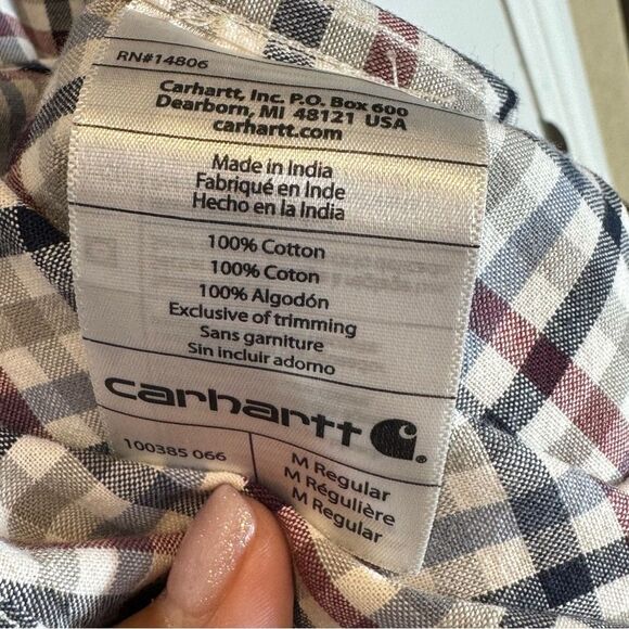 Carhartt Men's Medium Short Sleeve Button Down Relaxed Fit Shirt Blue Red Plaid - Picture 5 of 5